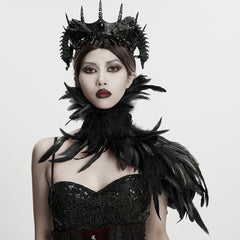 WS-808QTF Gothic Accessories Feathered Neckpiece Dramatic Black Costume Collar