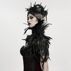 WS-808QTF Gothic Accessories Feathered Neckpiece Dramatic Black Costume Collar