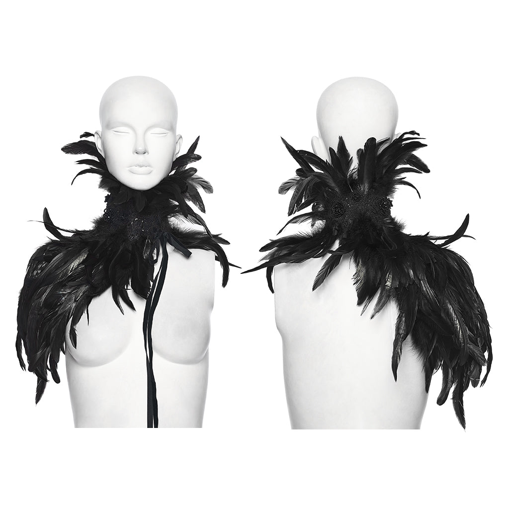 WS-808QTF Gothic Accessories Feathered Neckpiece Dramatic Black Costume Collar