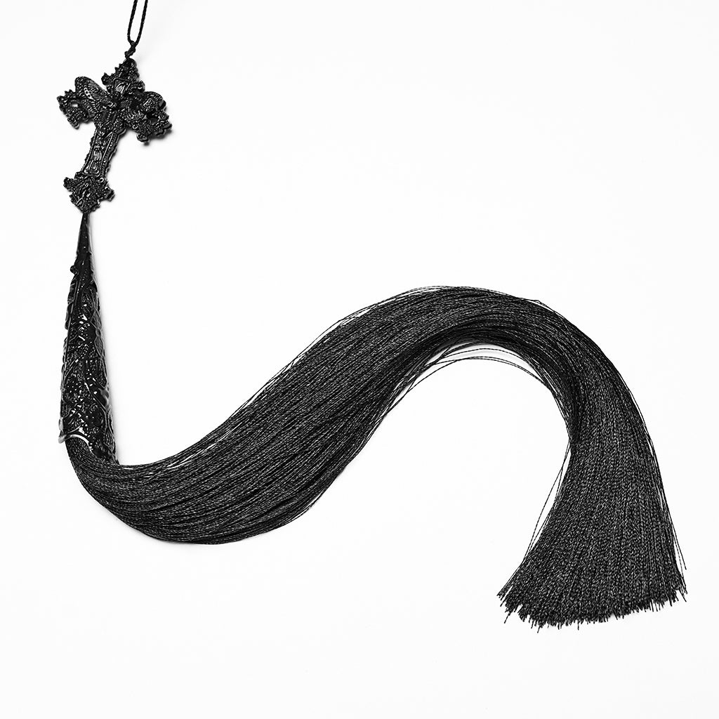 WS-812QTF Gothic Accessories Black Feather Fan with Elegant Tassel Design