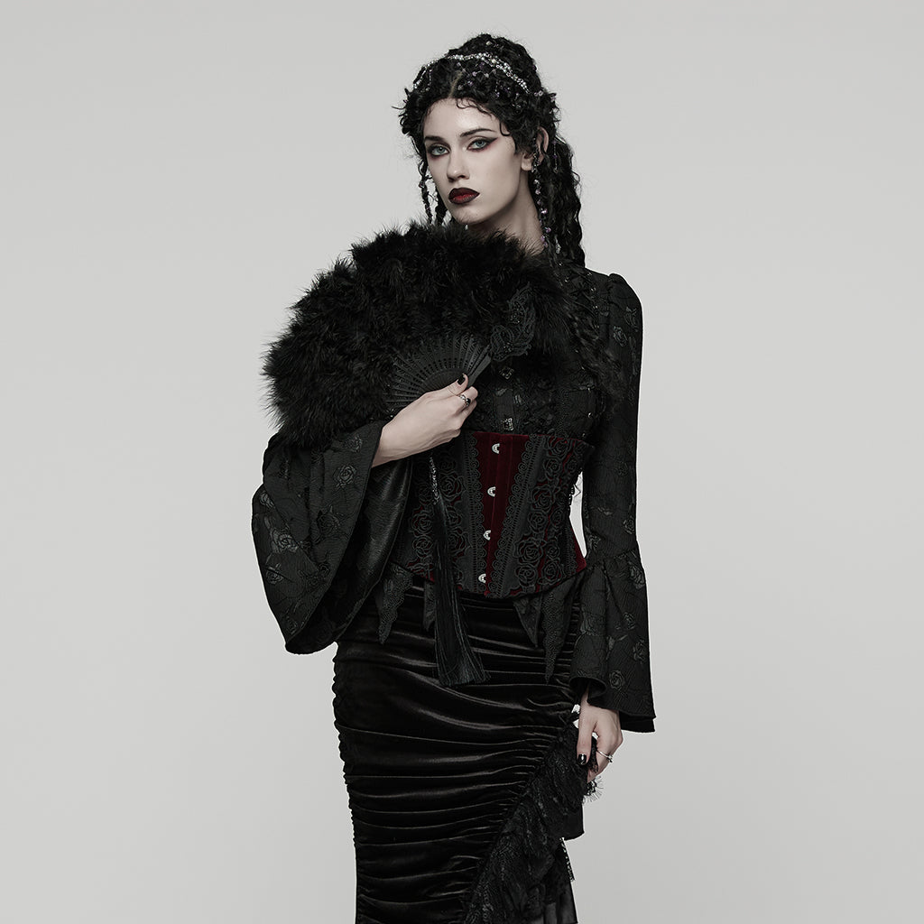 WS-812QTF Gothic Accessories Black Feather Fan with Elegant Tassel Design