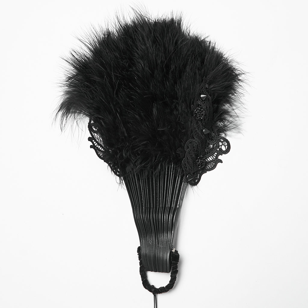 WS-812QTF Gothic Accessories Black Feather Fan with Elegant Tassel Design