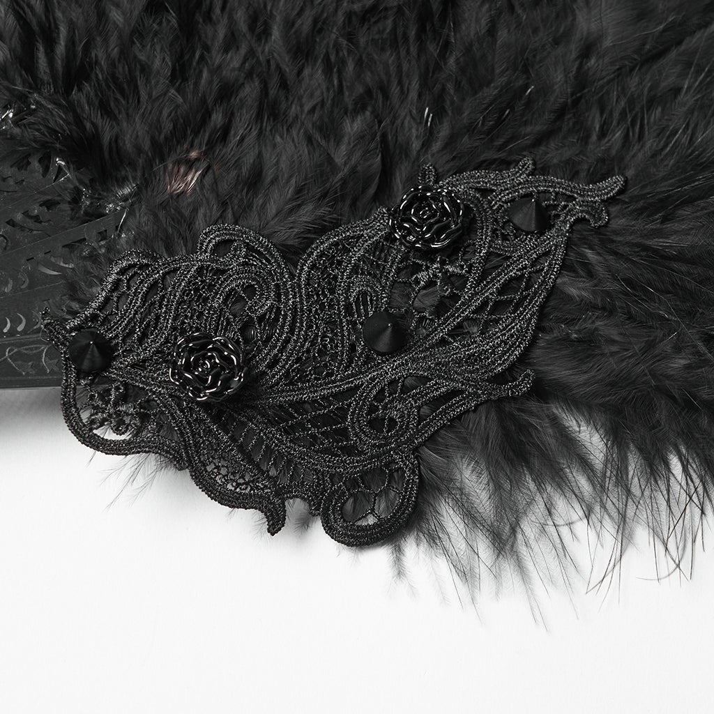 WS-812QTF Gothic Accessories Black Feather Fan with Elegant Tassel Design