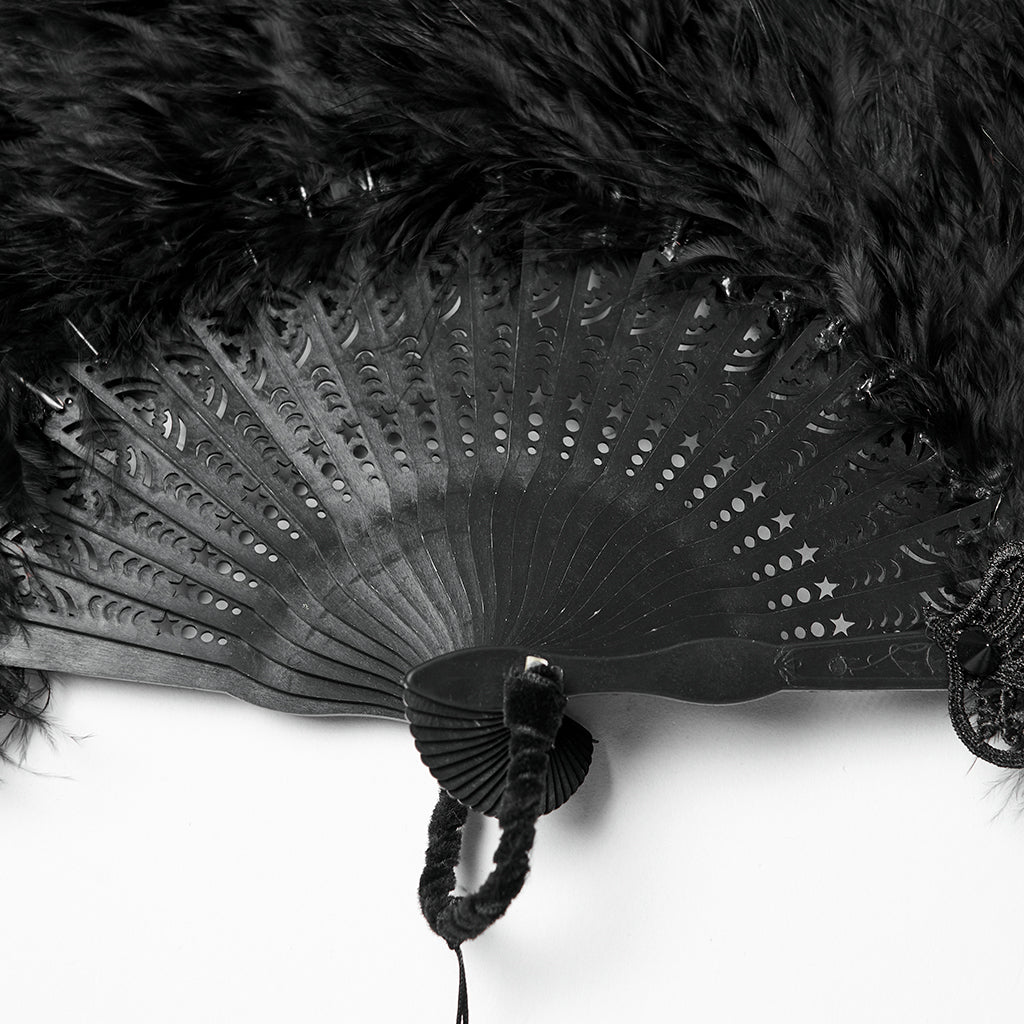 WS-812QTF Gothic Accessories Black Feather Fan with Elegant Tassel Design