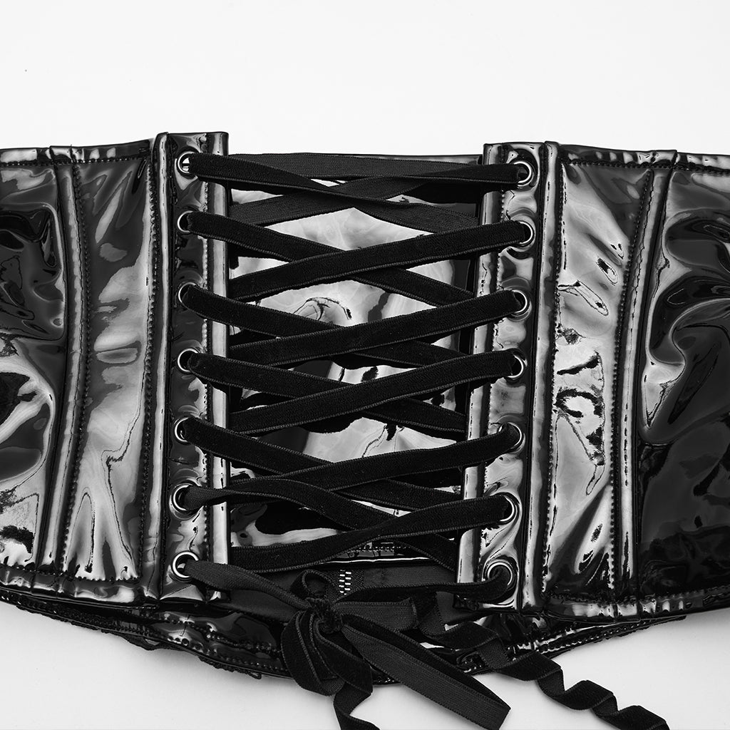 WS-815YDF Gothic Corset Black Lace-Up Patent Leather Waist Cincher