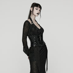 WS-815YDF Gothic Corset Black Lace-Up Patent Leather Waist Cincher