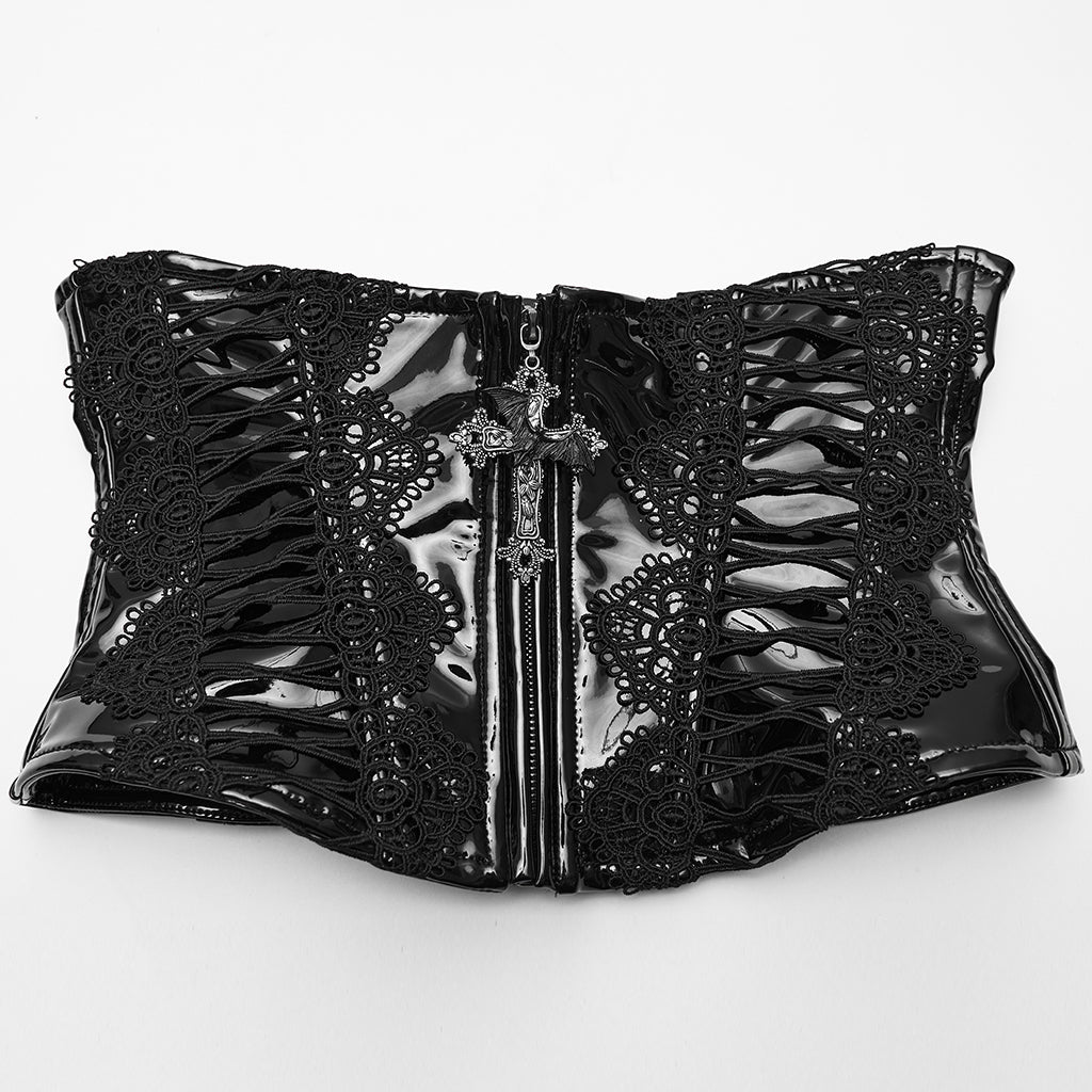WS-815YDF Gothic Corset Black Lace-Up Patent Leather Waist Cincher