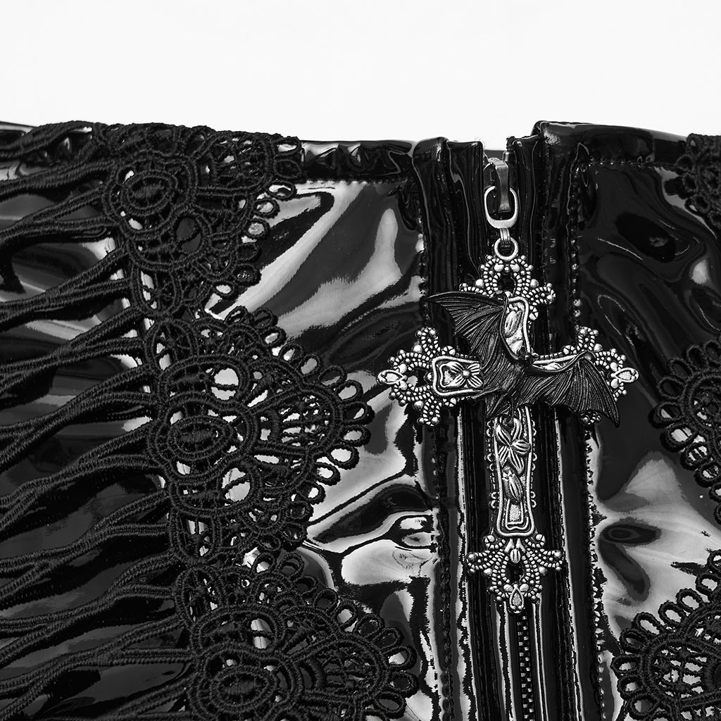 WS-815YDF Gothic Corset Black Lace-Up Patent Leather Waist Cincher