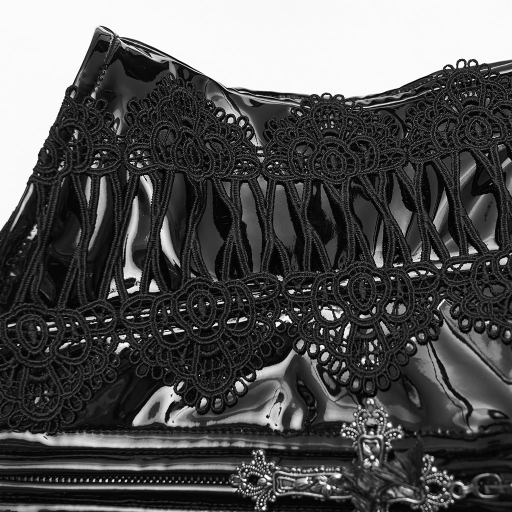 WS-815YDF Gothic Corset Black Lace-Up Patent Leather Waist Cincher