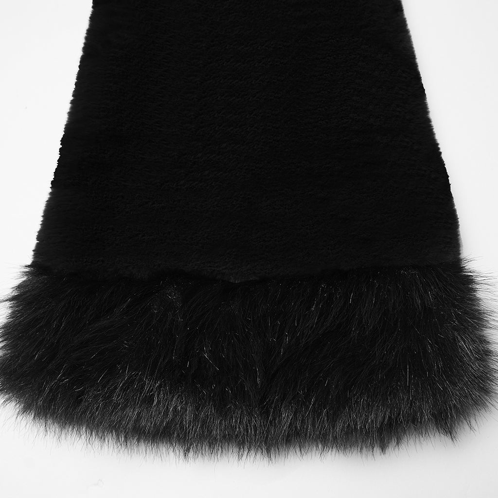 WS-826JTF Punk Accessories Black Furry Leg Warmers with Buckle Straps