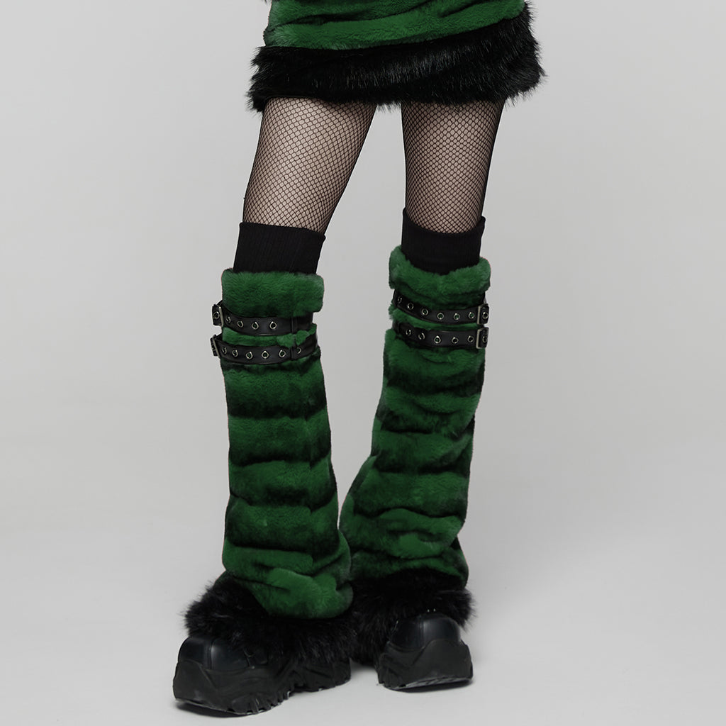 WS-826JTF Punk Accessories Black Furry Leg Warmers with Buckle Straps
