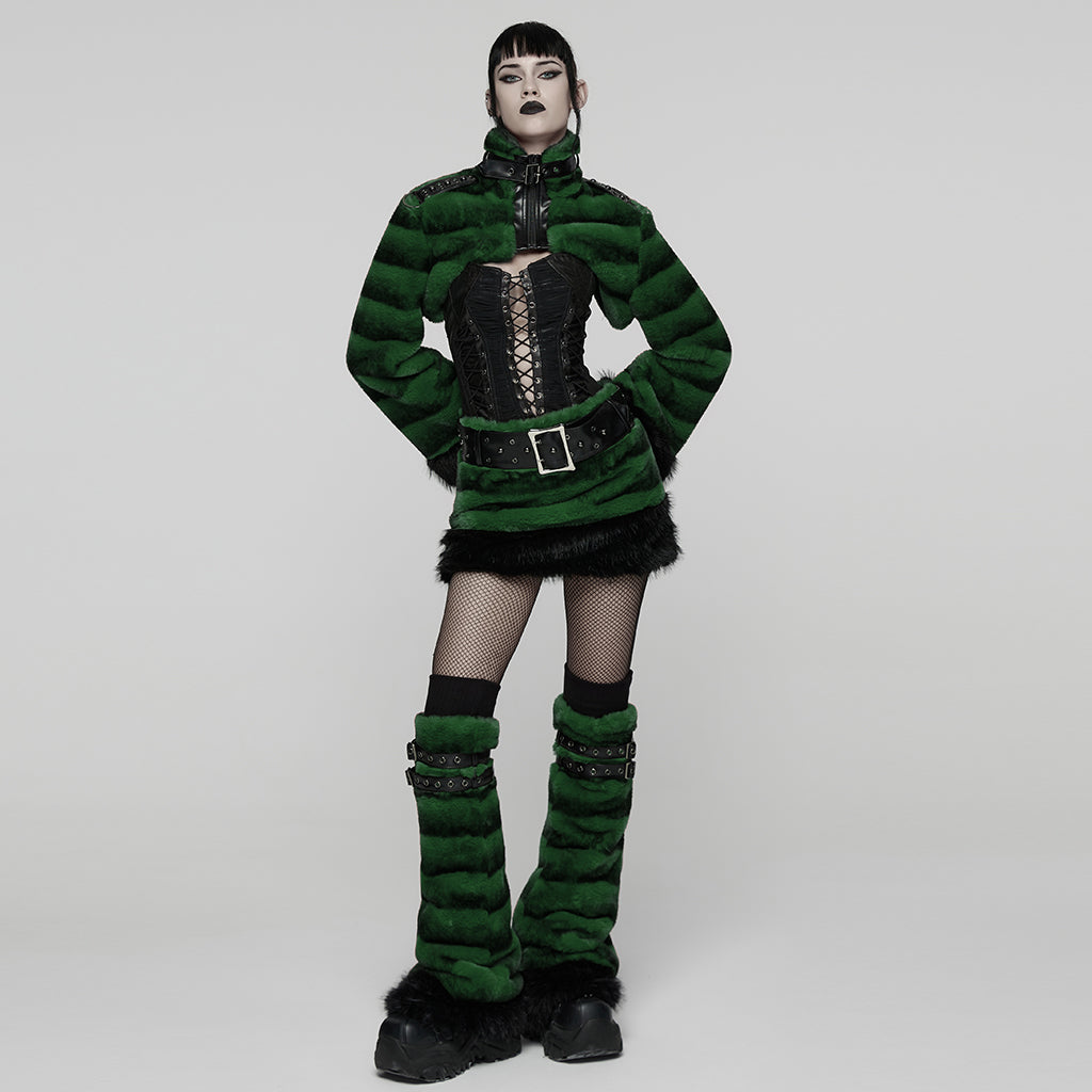WS-826JTF Punk Accessories Black Furry Leg Warmers with Buckle Straps