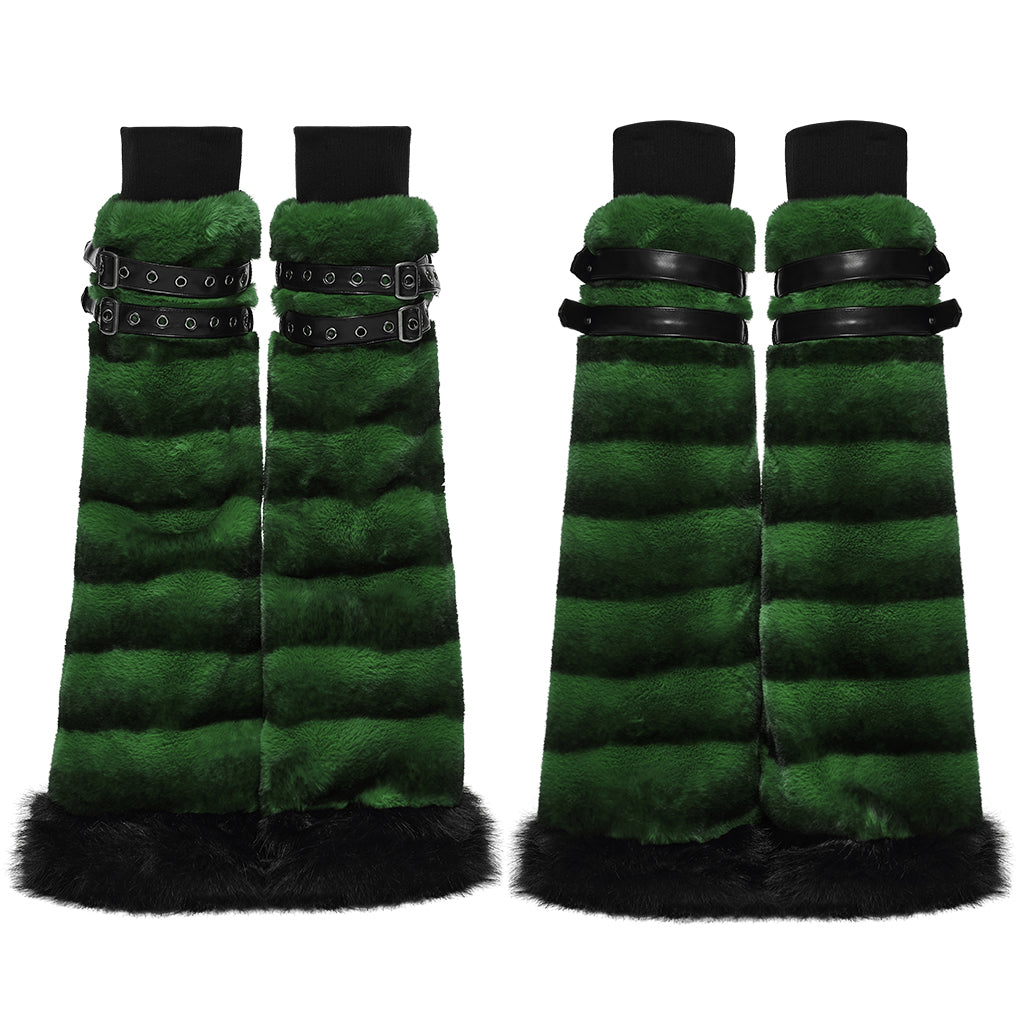 WS-826JTF Punk Accessories Black Furry Leg Warmers with Buckle Straps