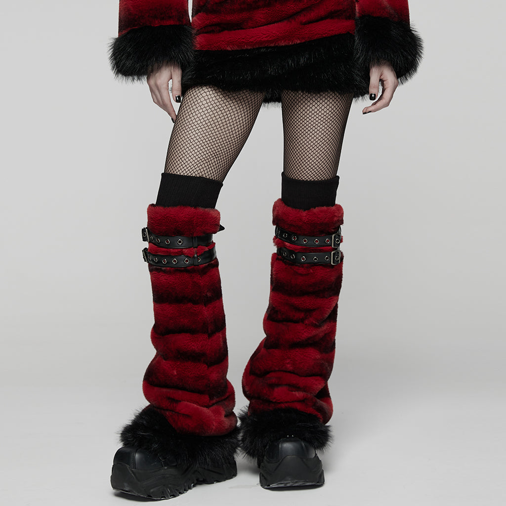 WS-826JTF Punk Accessories Black Furry Leg Warmers with Buckle Straps