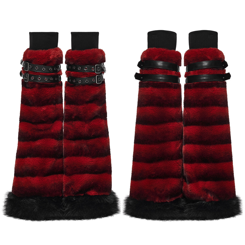 WS-826JTF Punk Accessories Black Furry Leg Warmers with Buckle Straps