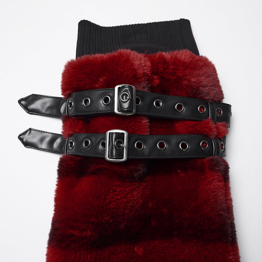 WS-826JTF Punk Accessories Black Furry Leg Warmers with Buckle Straps