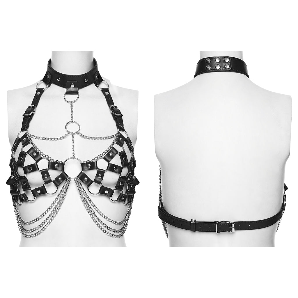 WS-849BDF Edgy Punk Corset Harness with Chains Rings Straps Choker
