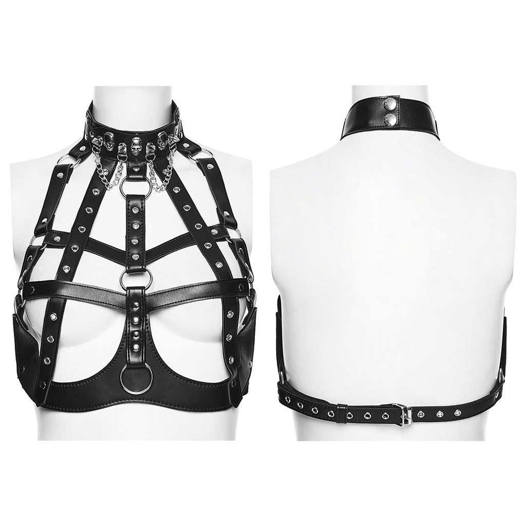 WS-850BDF Punk Accessories Gothic Harness Choker Straps Chain Leather Top