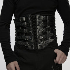 WS-852YDM Retro Gothic Punk Corset Belt with Straps and Lace-Up Design