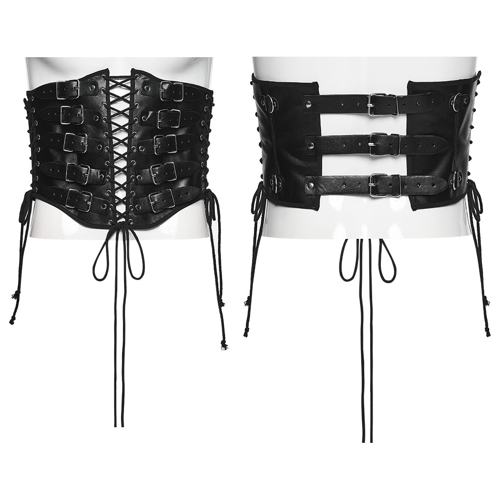 WS-852YDM Retro Gothic Punk Corset Belt with Straps and Lace-Up Design
