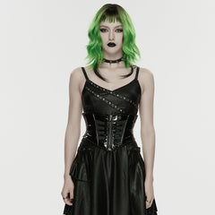 WS-862YDF Edgy Black Vinyl Punk Corset With Lace-up Front Detailing