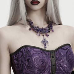 WS-866LHF Gothic Accessories Amethyst Crystal Cross Necklace Choker Elegant Statement