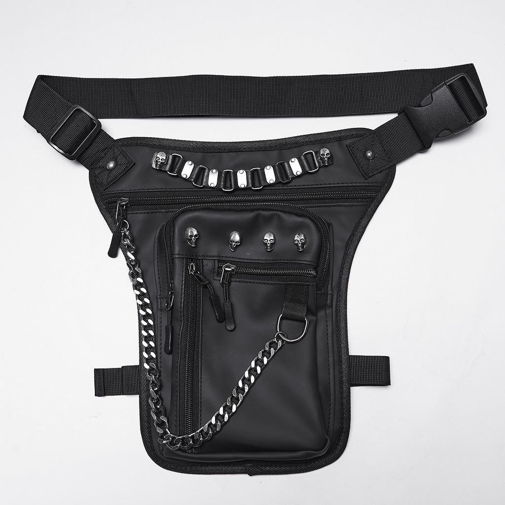 WS-868BB Edgy Skull Chain Thigh Bag Punk Accessories Black Holster