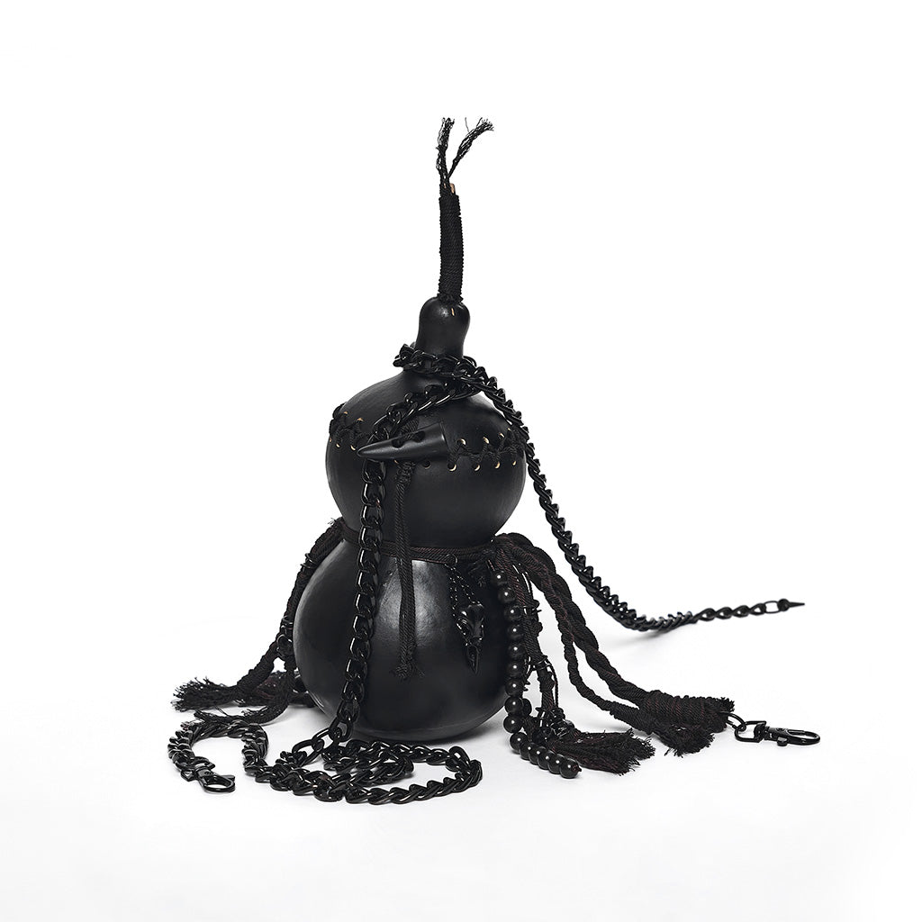 WS-870BB Gothic Accessories Dual-Chamber Leather Flask with Chains and Tassels