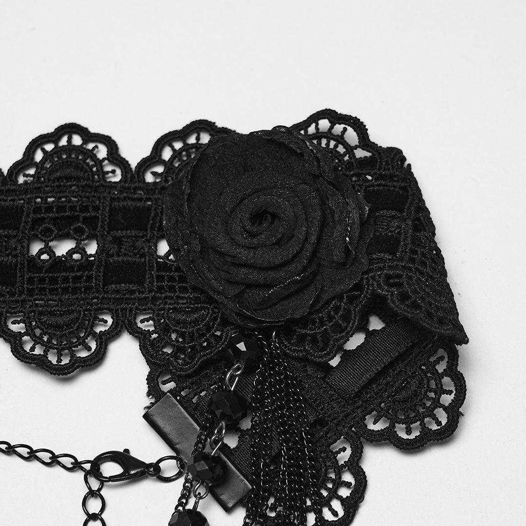 WS-873LHF Gothic Accessories Lace Choker with Cross Pendant Chains