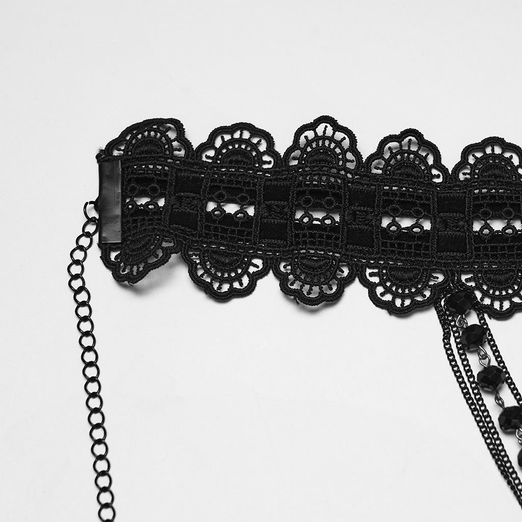WS-873LHF Gothic Accessories Lace Choker with Cross Pendant Chains