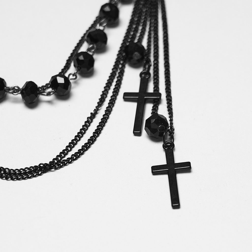 WS-873LHF Gothic Accessories Lace Choker with Cross Pendant Chains
