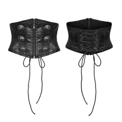 WS-875YDF Edgy Punk Corset Black Leather Lace-Up Waist Cincher