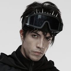 WS-876QT Punk Accessories Black Spiked Goggles Adjustable Strap Statement Eyewear