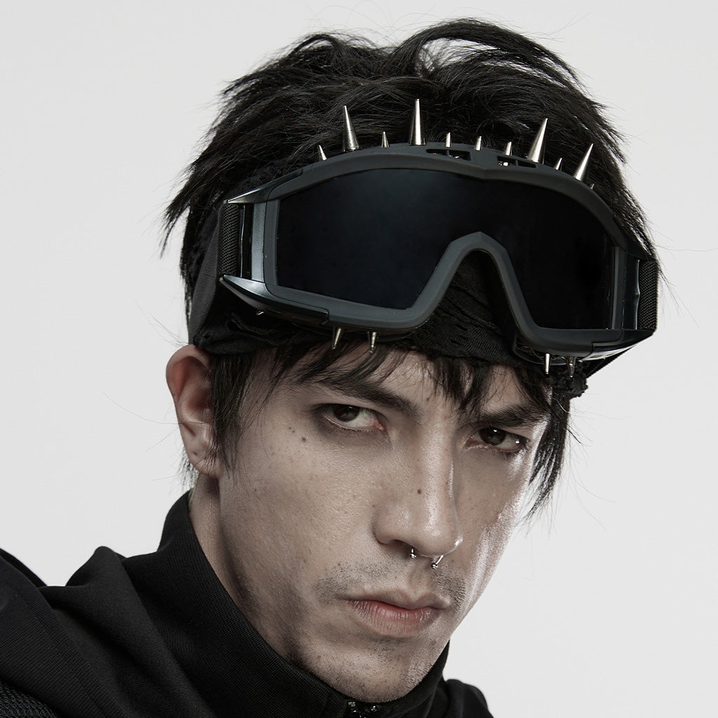 WS-876QT Punk Accessories Black Spiked Goggles Adjustable Strap Statement Eyewear