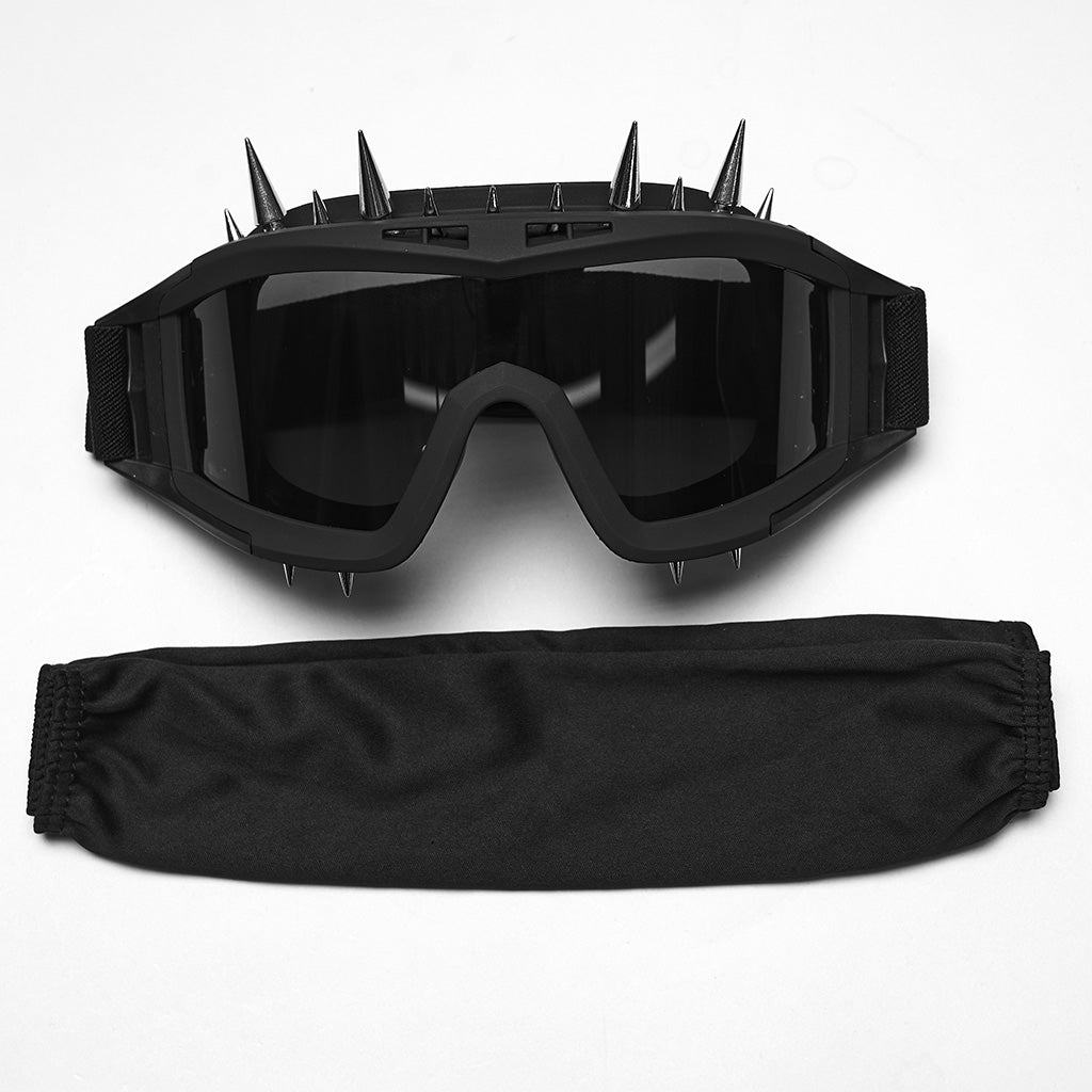WS-876QT Punk Accessories Black Spiked Goggles Adjustable Strap Statement Eyewear