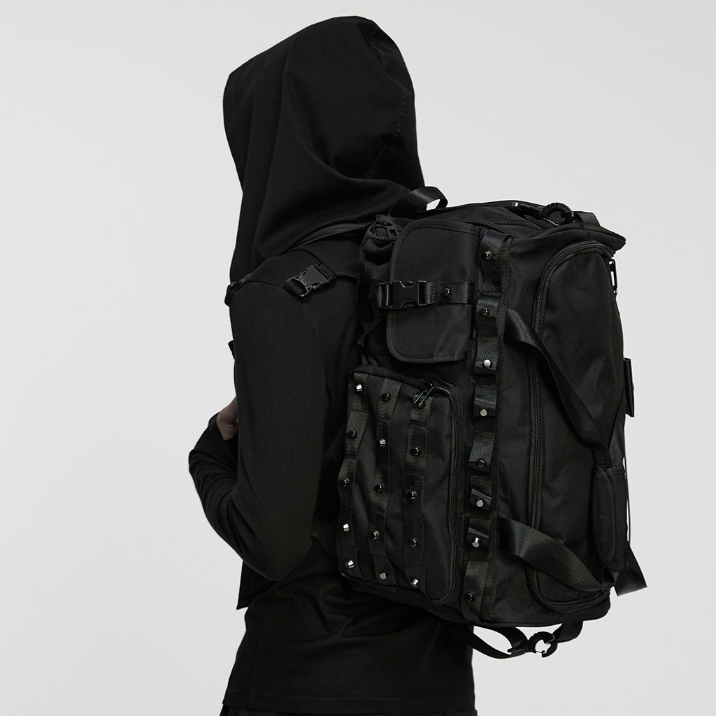 WT-511TCM Edgy Black Duffel with Rivet Punk Accessories Design