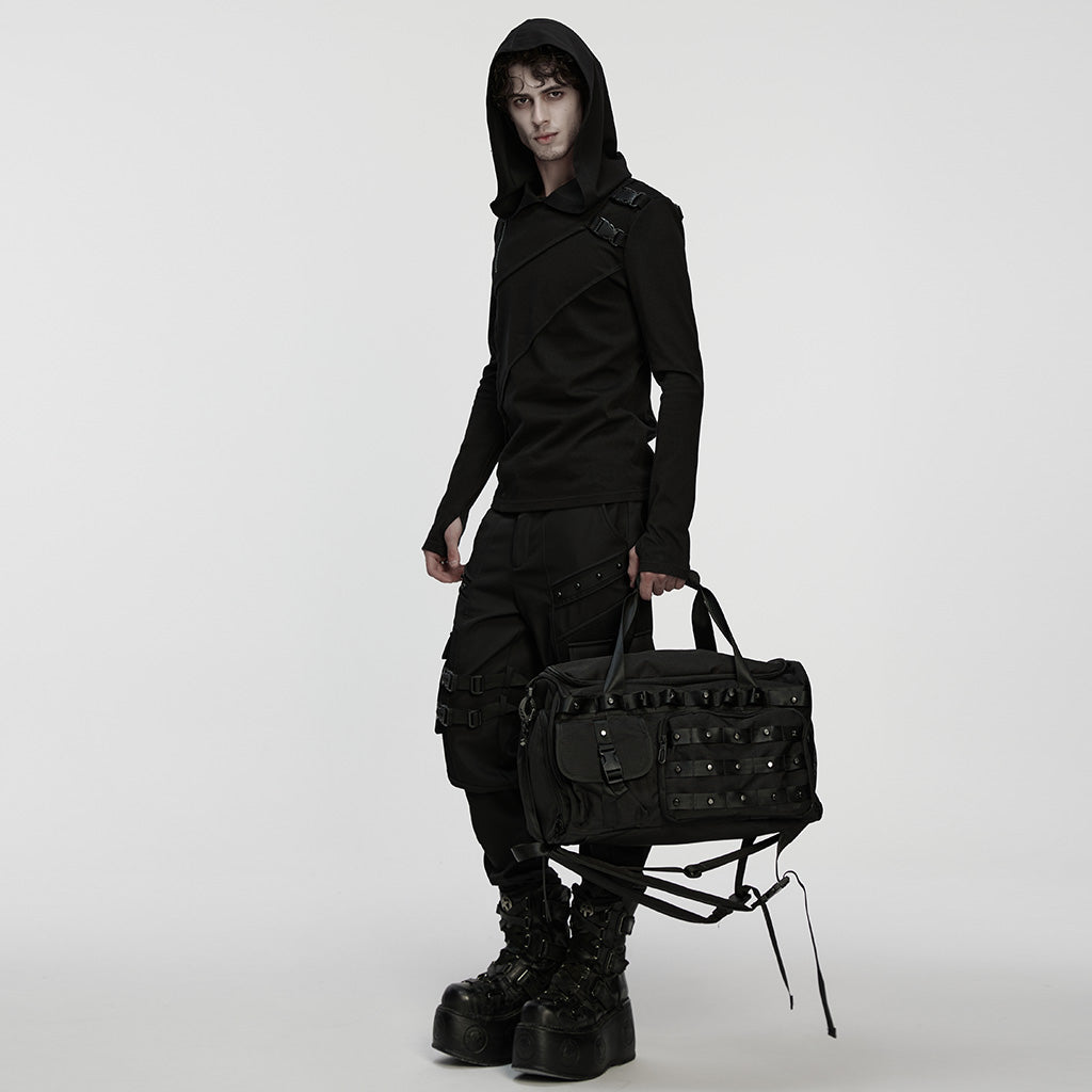 WT-511TCM Edgy Black Duffel with Rivet Punk Accessories Design