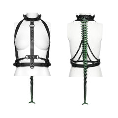 WS-885BDF Punk Accessories Spine Harness Spiked Chain Leather Body Strap