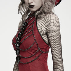 WS-909QTF Skull Chains Harness Top with Fishnet Punk Accessories