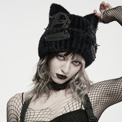 WS-918MZF Gothic Cat Ear Beanie with Hardware Punk Accessories Hat