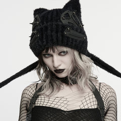 WS-918MZF Gothic Cat Ear Beanie with Hardware Punk Accessories Hat