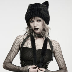 WS-918MZF Gothic Cat Ear Beanie with Hardware Punk Accessories Hat