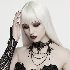 WS-926LHF Gothic Accessories Black Lace Choker with Bat Pendant Chains