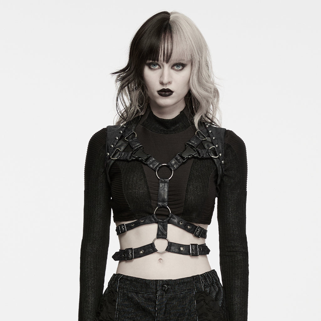 WS-930BDF Gothic Leather Harness Belt with Studs Punk Accessories