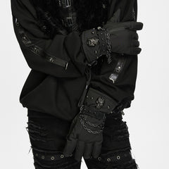 WS-936SSM Punk Accessories Black Jacket with Faux Fur and Chain Details