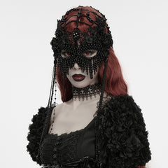 WS-937QTF Gothic Accessories Ornate Black Lace Beaded Mask and Choker Set