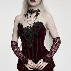 WS-938SSF Velvet Burgundy Gothic Corset with Black Lace Detailing and Chains