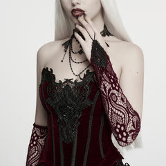 WS-938SSF Velvet Burgundy Gothic Corset with Black Lace Detailing and Chains