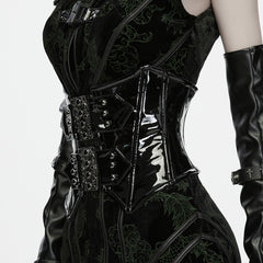 WS-949YDF Gothic Dragon Embroidered Punk Corset with Buckles and Leather Straps