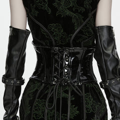 WS-949YDF Gothic Dragon Embroidered Punk Corset with Buckles and Leather Straps